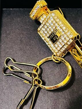 Gold-Tone Crystal Perfume Bottle Keyring - Women Accessories